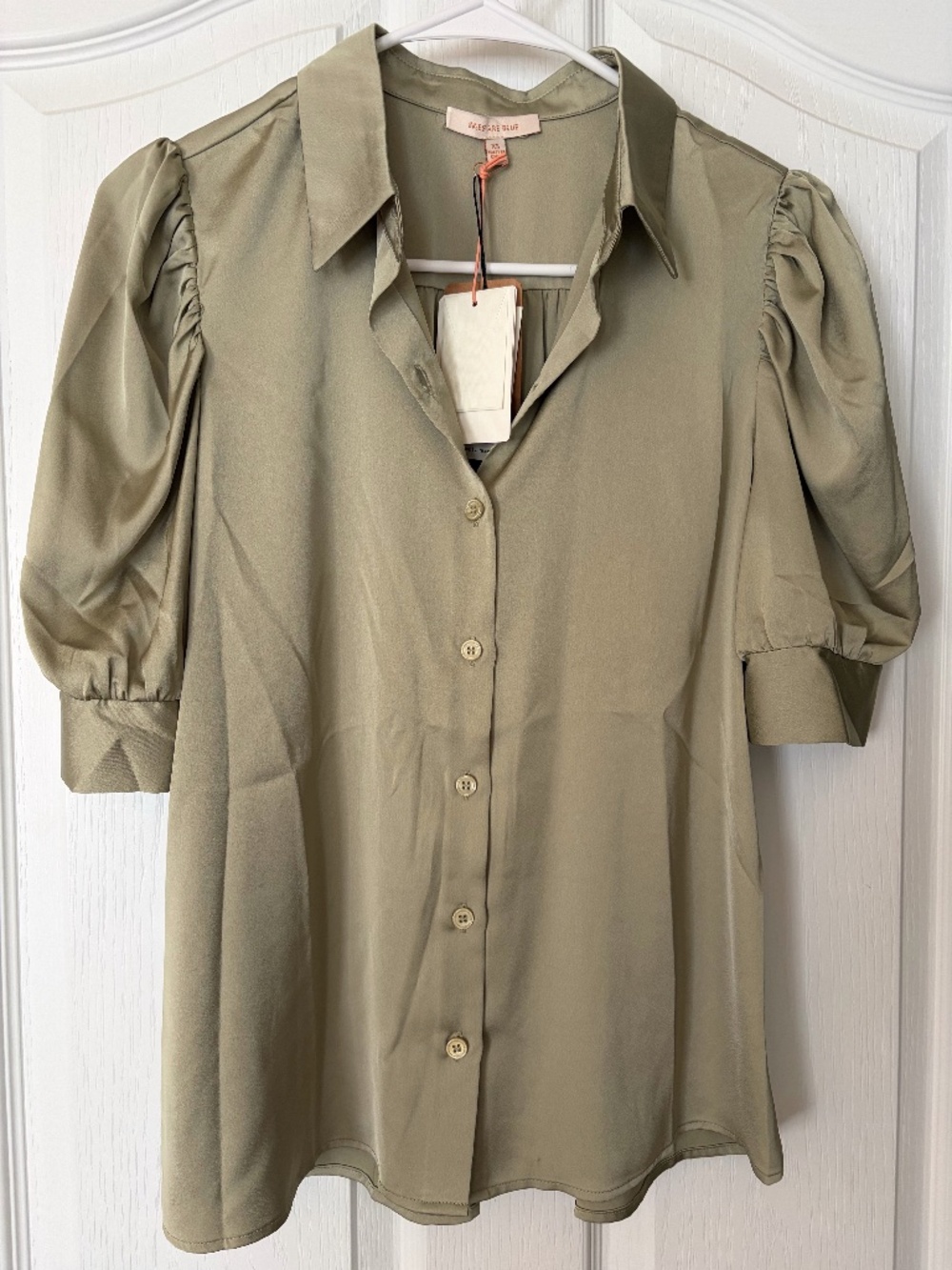 Women's Avara Skies Are Blue Puff Sleeve Button Up Blouse XS NWT